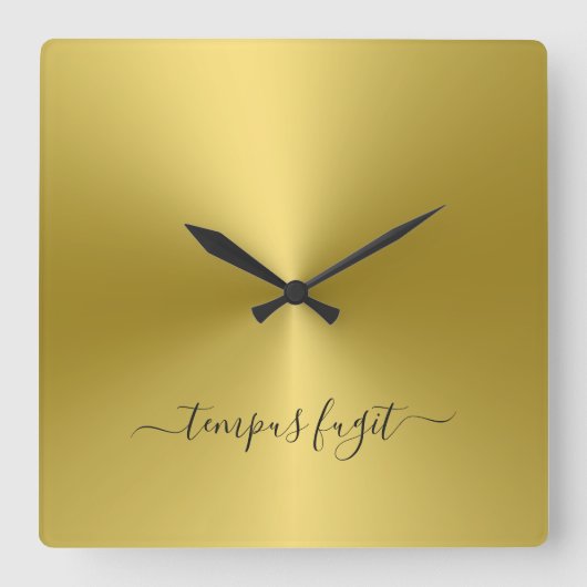Tempus Fugit Yellow Gold Metallic Style Acrylisch Vierkante Klok (Voorkant)