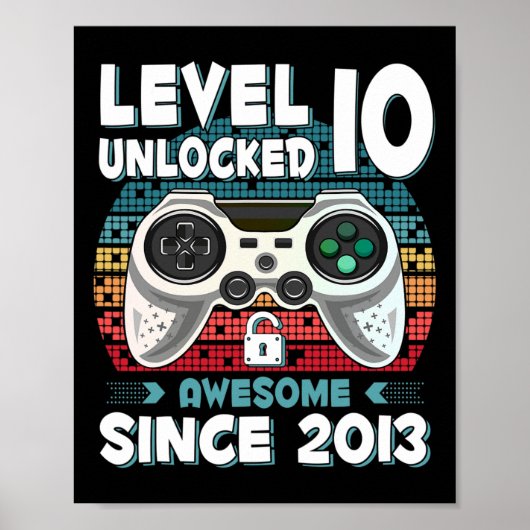 Ten 10yr Bday Son Boy Funny Gamer 10th 10 Year Old Poster (Voorkant)