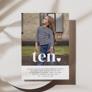 Ten Heart Photo Birthday Invitation Kaart