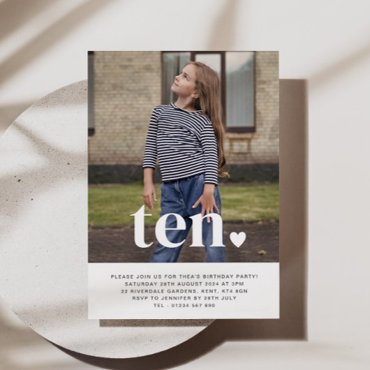 Ten Heart Photo Birthday Invitation Kaart