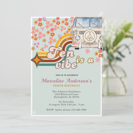 Ten is een Vibe Daisy Van Floral 10e verjaardag Kaart (Staand voorkant)