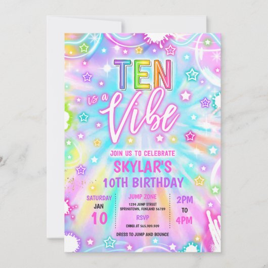 Ten is een Vibe Neon Glow 10e verjaardagsfeestje Kaart (Voorkant)