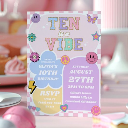 Ten is een vibe preppy patch 10e verjaardagsfeestj kaart