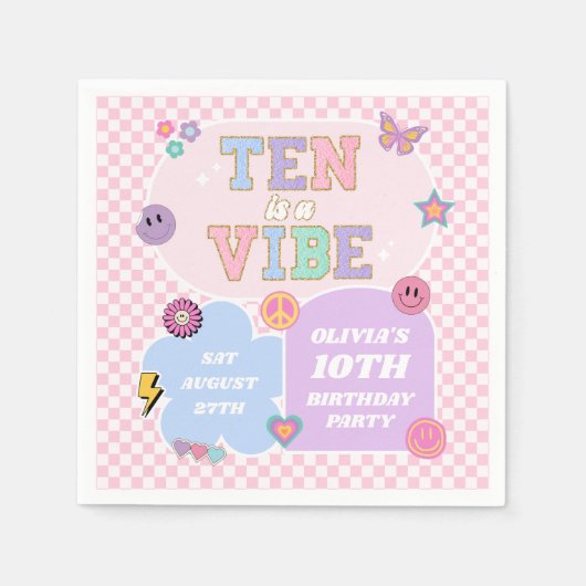Ten is een vibe preppy patch 10e verjaardagsfeestj servet (Voorkant)