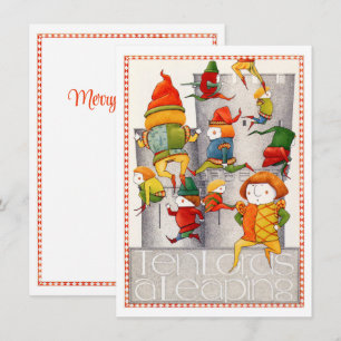 TEN LORDS A LEAPING 4.5x6.25 Platte kerst Kaart