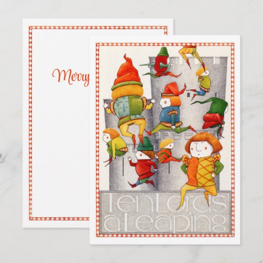 TEN LORDS A LEAPING 4.5x6.25 Platte kerst Kaart (Voorkant / Achterkant)