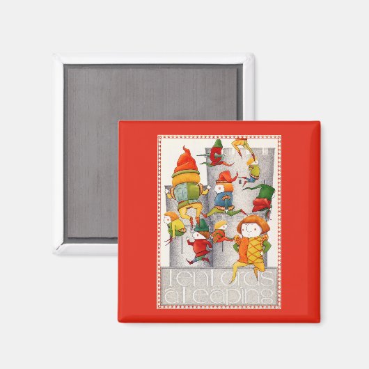 TEN LORDS A LEAPING Square Magnet - Rood (Voorkant / Achterkant)