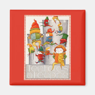 TEN LORDS A LEAPING Square Magnet - Rood