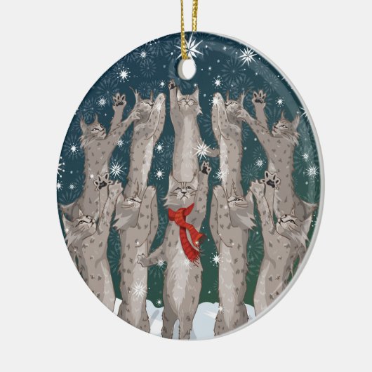 Ten Lynx a-Leaping double-sided ceramic ornament (Links)