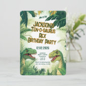 Ten-o-saurus Rex Boy Dino Verjaardagsfeest Kaart (Staand voorkant)