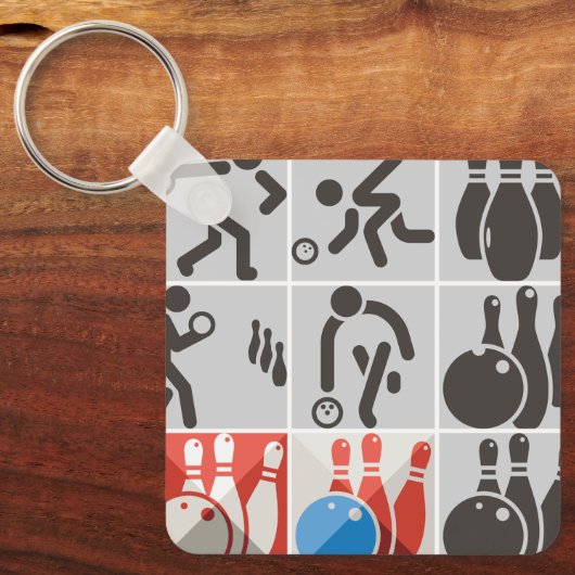 Ten Pin Bowling Icons Sport Sleutelhanger (Voorkant)