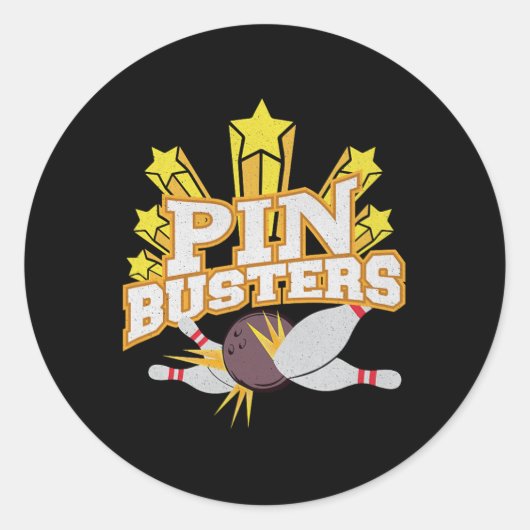 Ten Pin Bowling Team Grafische Pin Busters Ronde Sticker (Voorkant)