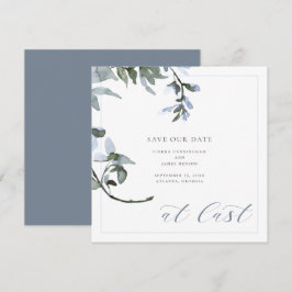 Ten slotte Blauwe Bloemige Calligrafie Save the Da Date
