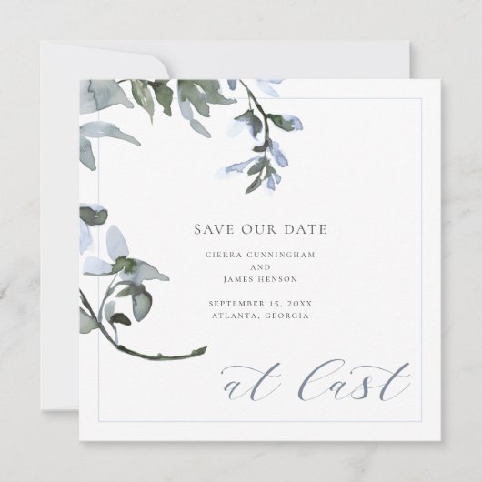 Ten slotte Blauwe Bloemige Calligrafie Save the Da Save The Date (Voorkant)