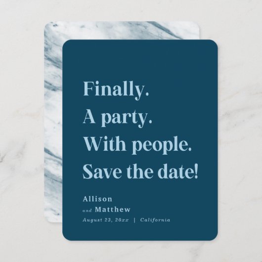 Ten slotte een partij Simple Text Navy Blue-minima Save The Date (Voorkant / Achterkant)