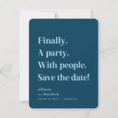 Ten slotte een partij Simple Text Navy Blue-minima Save The Date (Voorkant)