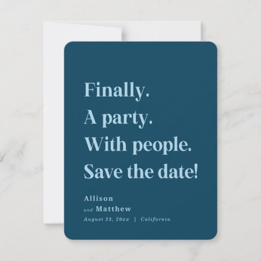 Ten slotte een partij Simple Text Navy Blue-minima Save The Date (Voorkant)