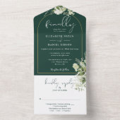 Ten slotte Emerald Green Gold Arch Greenery Weddin All In One Uitnodiging (Binnen)