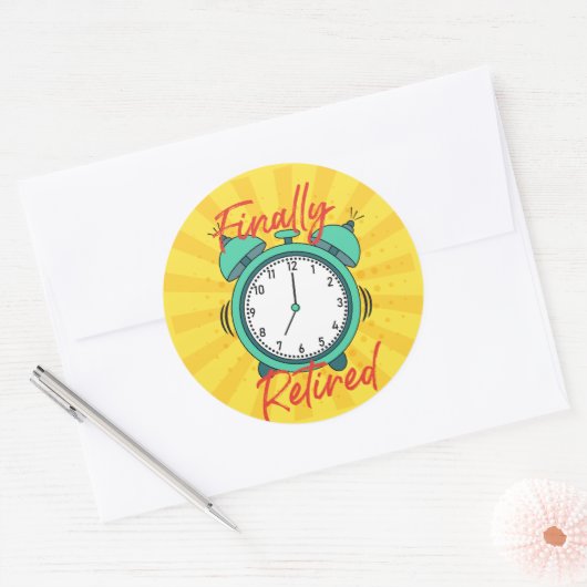 Ten slotte in ruste, zet de wekker uit. ronde sticker (Envelop)