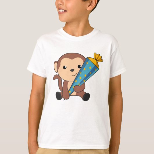 Ten slotte Schoolkind Monkey School Bag T-shirt (Voorkant)