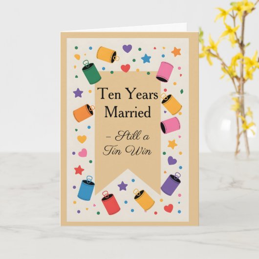 Ten Years of Tin & Win Fun Anniversary Kaart (Gele Bloem)
