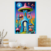 Ten zuidwesten van Mushroom Town Shroombillies Poster (Keuken)