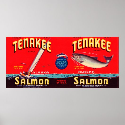Tenakee Merk Salmon Label- Seattle, WA Poster (Voorkant)