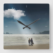 Tenby Beach Scene, Wales Vierkante Klok (Voorkant)