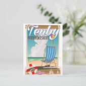 Tenby Pembrokeshire strand reisposter Briefkaart (Staand voorkant)