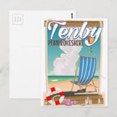 Tenby Pembrokeshire strand reisposter Briefkaart (Voorkant / Achterkant)