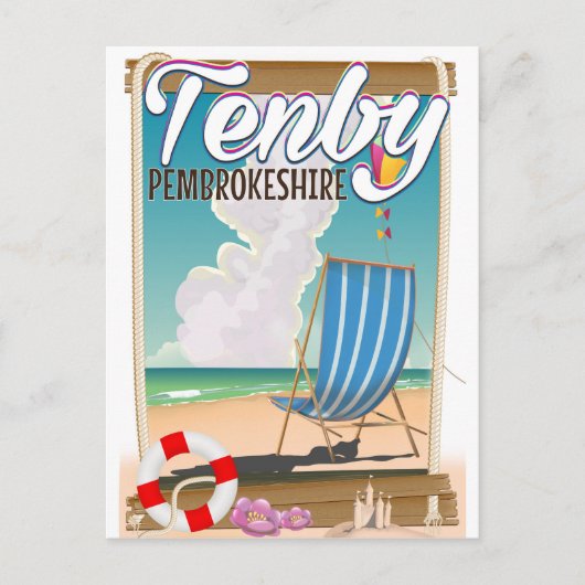 Tenby Pembrokeshire strand reisposter Briefkaart (Voorkant)