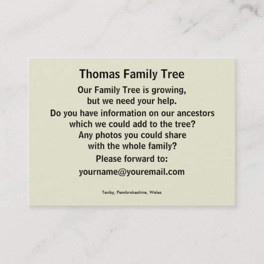 Tenby, Pembrokeshire Visitekaartje (Achterkant)