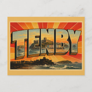 Tenby Wales Oude Reis Kunst Briefkaart