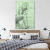 Tender Black&Green Halftone Effect Sitting Girl Canvas Afdruk (Insitu (Slaapkamer))