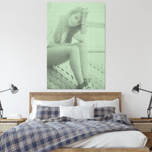 Tender Black&Green Halftone Effect Sitting Girl Canvas Afdruk (Insitu (Slaapkamer))