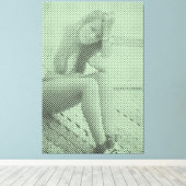 Tender Black&Green Halftone Effect Sitting Girl Canvas Afdruk (Insitu (Houten vloer))