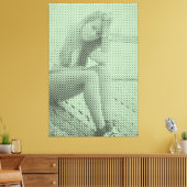 Tender Black&Green Halftone Effect Sitting Girl Canvas Afdruk (Insitu (Woonkamer))