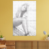 Tender Black Halftone Effect Sitting Girl Canvas Afdruk (Insitu (Woonkamer))