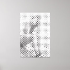 Tender Black Halftone Effect Sitting Girl Canvas Afdruk