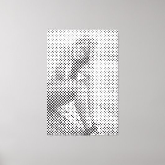 Tender Black Halftone Effect Sitting Girl Canvas Afdruk (Voorkant)