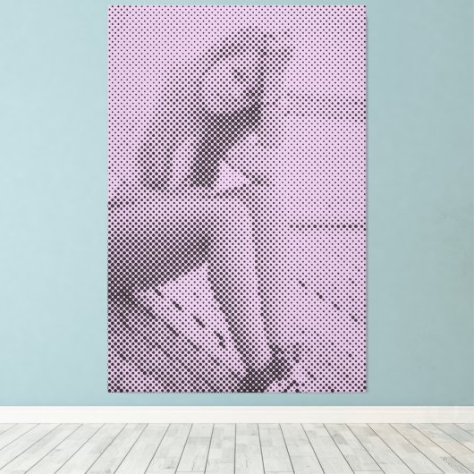 Tender Black & Lila Halftone Effect Sitting Girl Canvas Afdruk (Insitu (Houten vloer))