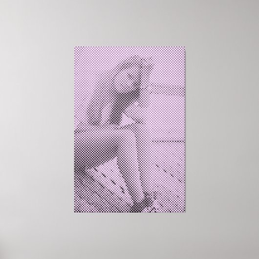 Tender Black & Lila Halftone Effect Sitting Girl Canvas Afdruk (Voorkant)