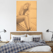 Tender Black&Salmon Halftone Effect Sitting Girl Canvas Afdruk (Insitu (Slaapkamer))
