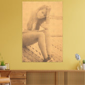 Tender Black&Salmon Halftone Effect Sitting Girl Canvas Afdruk (Insitu (Woonkamer))