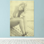 Tender Black & Yellow Halftone Effect Sitting Girl Canvas Afdruk (Insitu (Houten vloer))