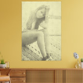 Tender Black & Yellow Halftone Effect Sitting Girl Canvas Afdruk (Insitu (Woonkamer))