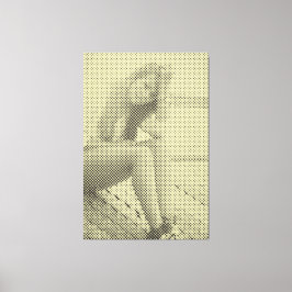 Tender Black & Yellow Halftone Effect Sitting Girl Canvas Afdruk