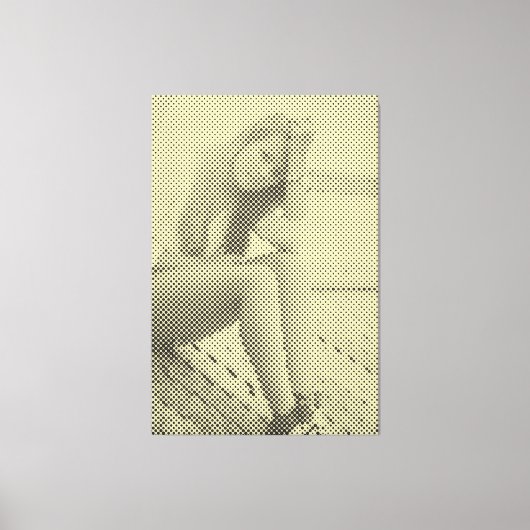 Tender Black & Yellow Halftone Effect Sitting Girl Canvas Afdruk (Voorkant)
