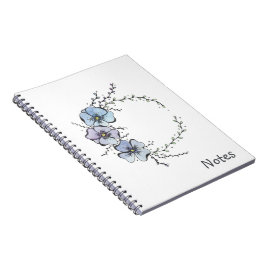 Tender blauwe bloemenkrans, aquarel en inkt notitieboek