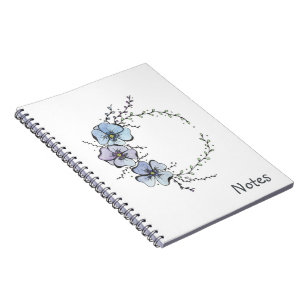 Tender blauwe bloemenkrans, aquarel en inkt notitieboek